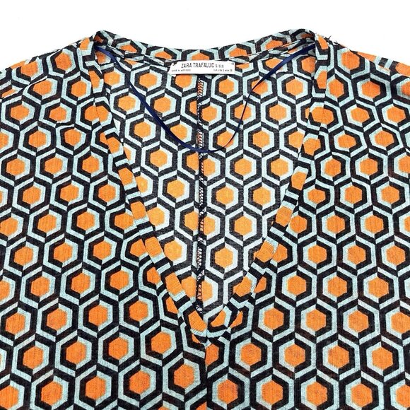 Zara Trafaluc Women’s Orange/Blue Tunic Dress‎ Size Small - Picture 3 of 5